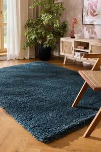 Textured Navy Blue Solid Plain Twilight Shaggy Rug (39001-5544)