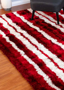 Shag Rugs: Red And White Striped Shaggy Rug