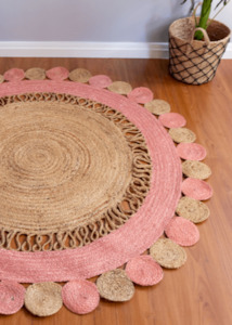 Jute Rugs Nz: Baby Pink Handmade Jute Round Rug