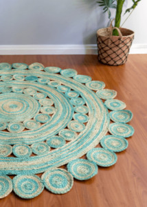 Jute Rugs Nz: Ocean Green Handmade Jute Round Rug