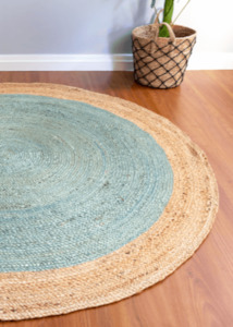 Jute Rugs Nz: Light Sky Blue Handmade Jute Round Rug