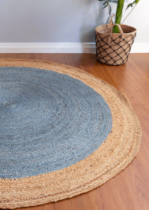 Jute Rugs Nz: Light Blue Handmade Jute Round Rug
