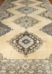 Vintage Hand- Knotted Turkish Wool Runner Rug