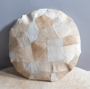 Cowhide Cushions: Beige White Round Cowhide Cushion