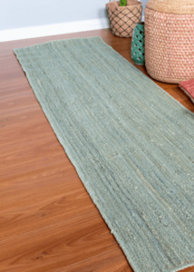 Light Sky Blue Jute Runner Rug