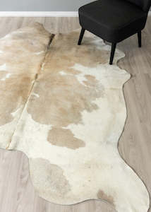 Beige And White Cowhide Rug (Size: 220 X 190 CM)