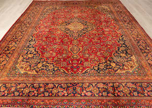 Vintage Kashan Hand-Knotted Wool Persian Rug (Size: 300 X 390 CM)