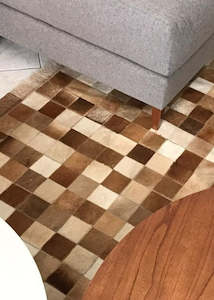 Cowhide Patchwork Rugs: Reddish And Beige Block Cowhide Patchwork Rug