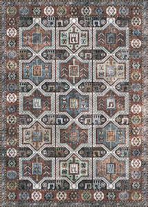 Brown Rugs: Geometrical Multi-Colour Vintage Area Rug