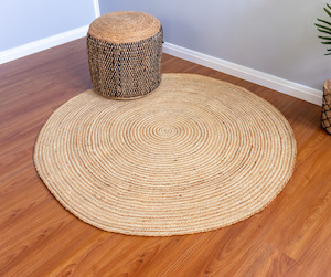 Rugs: White Stripe Handmade Jute Round Rug