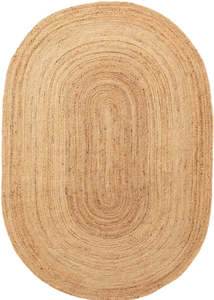 Rugs: Oval Natural Plain Handmade Jute Rug