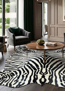 Designer Zebra Printed Cowhide Rug (Size: 240 x 210 CM)
