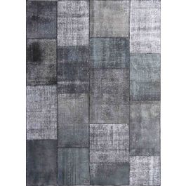 Rugsville Sisto Gray Patchwork Hand Knotted Wool Overdyed Rug 210 x 300 cm