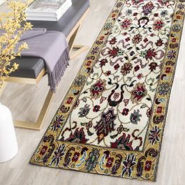 Arrigo Persian Mashad Floral Hand Knotted Ivory Gold Wool Rug