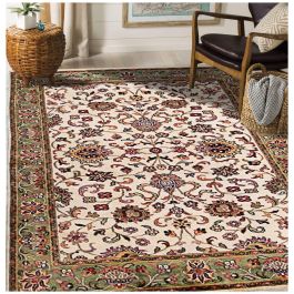 Persian Kashan Bice Ivory Floral Wool Hand-Knotted Rug - Clearance P