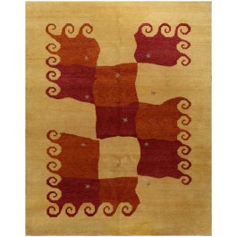 Bella Southwestern Beige Abstract Hand Knotted Wool Tribal Rug