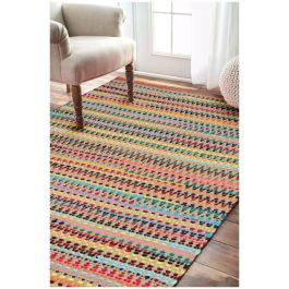 Products: Rainbow Stripes Chindi Cotton Flat-Weave Rug - Eco-Friendly Design