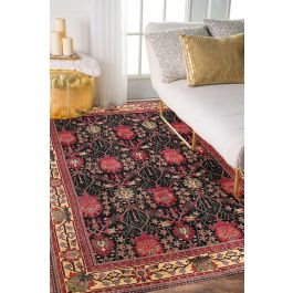 Products: William Morris Dino Black Floral Wool Rug – Luxe Hand-Knotted Beauty