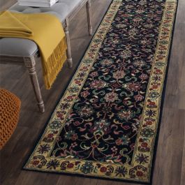 Arrigo Persian Mashad Floral Hand Knotted Navy Wool Rug