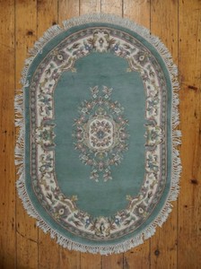 Products: Aubusson 3.6ft x 5.6ft oval Green/Ivory v1004