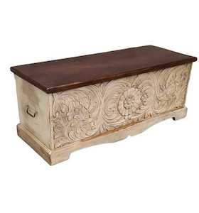 Indian Furniture: CARVED INDIAN TRUNK