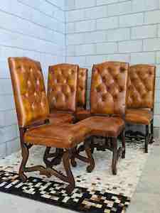Dining Chairs: 6 × Os De Mouton French Dining Chairs in Leather