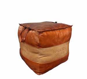 Ottomans: Black Dog Salvage Leather Pouf