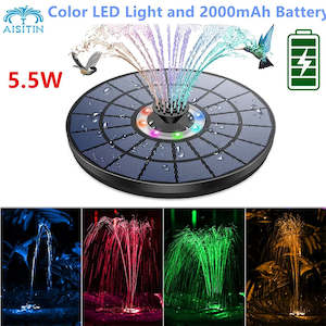 AISITIN Solar Fountain 5.5W with Color LED Light and 2000mAh Battery, 7 Nozzles &hellip;