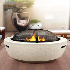 Round Outdoor Fire Pit Table Household Charcoal Brazier Garden Courtyard Barbecu&hellip;
