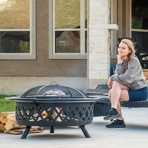 Patio Fire Pit Wood Burning with Mesh Spark Screen, Bonfire Outdoor firepit with&hellip;