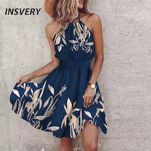 Summer Floral Print Mini Dress Women Sexy Halter Dresses For Women Casual Sleeve&hellip;