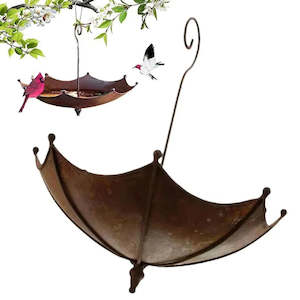 Outdoor Garden Accessories: Umbrella Shaped Hanging Bird Feeder For Hummingbird Garden Balcony Wild Bird Bath Pond Metal Drinker Feeders Craft Patio Decor