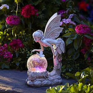 Fairy Garden Statue Solar Garden Decor Fairy Statue Outdoor with Glass Ball  Wat&hellip;