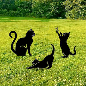 Outdoor Garden Accessories: Charming Cat Family Garden Stakes – Decorative Cute Cat Silhouette,