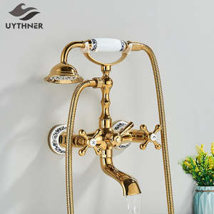 Luxury Golden Black Bathtub Faucet Mixer Tap Telephone Style With Sprayer Hand S&hellip;