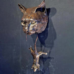 Cat and Mouse Statue Resin Wall Sculpture Pendant Knocker Decoration for Door