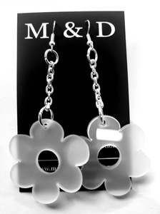 M and D Jewellery - Chained Flora Earrings - Frosted Clear