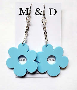 M and D Jewellery - Chained Flora Earrings - Pale Blue