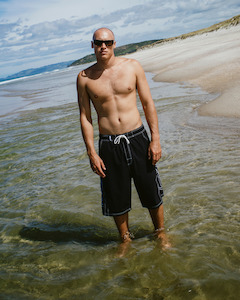 Mens Boardshorts Elastic Waist: Tombstones 24" Baggy Boardshort