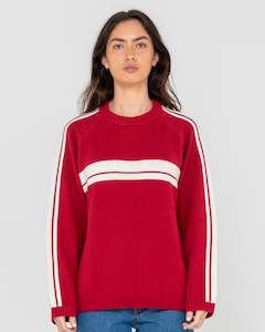Womens Tops Knitwear: White Lines Crew Neck Knit