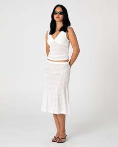Womens Back In Stock: Roma Low Rise Lace Midi Skirt