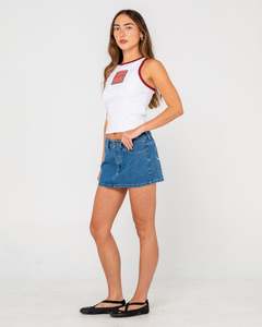 Womens Mini Skirts: Risque Low Rise Denim Micro Mini Skirt