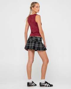 Womens Mini Skirts: Plaidnani Low Rise Pleated Skirt