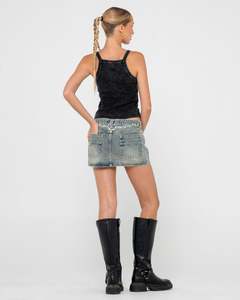 Womens Mini Skirts: Morty Low Rise Micro Mini Denim Skirt