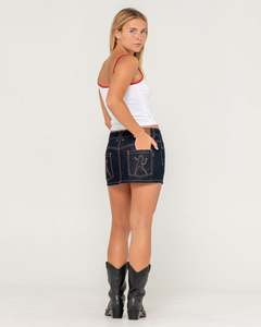 Womens Mini Skirts: Ripper Raw Low Rise Denim Micro Skirt