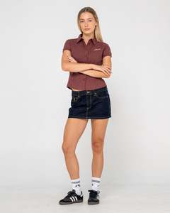 Tripper Raw Low Rise Mini Denim Skirt