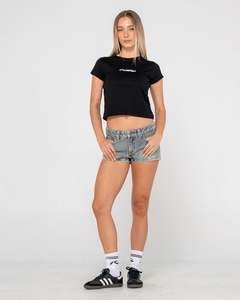 Womens Mini Skirts And Micro Shorts: Dirty Lemmy Denim Micro Mini Short