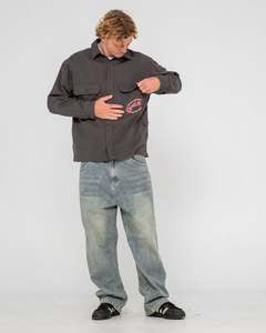 Mens Tops: Button Thru Graphic Over Shirt