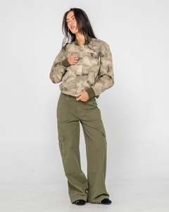 Womens Tops: Fly Away Camo Bomber Jacket