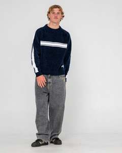 Mens Tops: White Lines Chenille Crew Knit